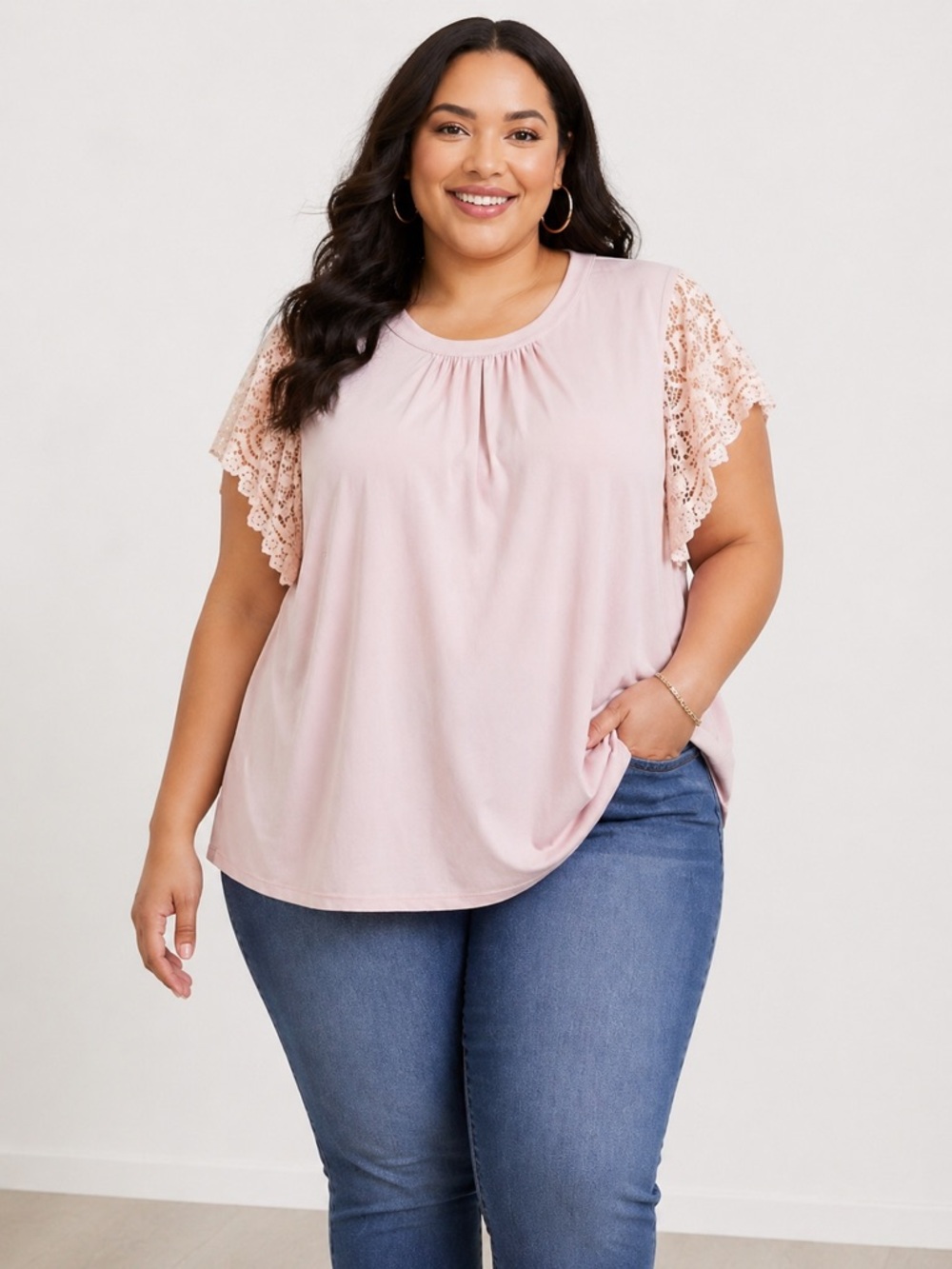 Torrid Blush Pink Lace Sleeve Blouse Plus Size 5X Flutter Sleeve Top Romantic